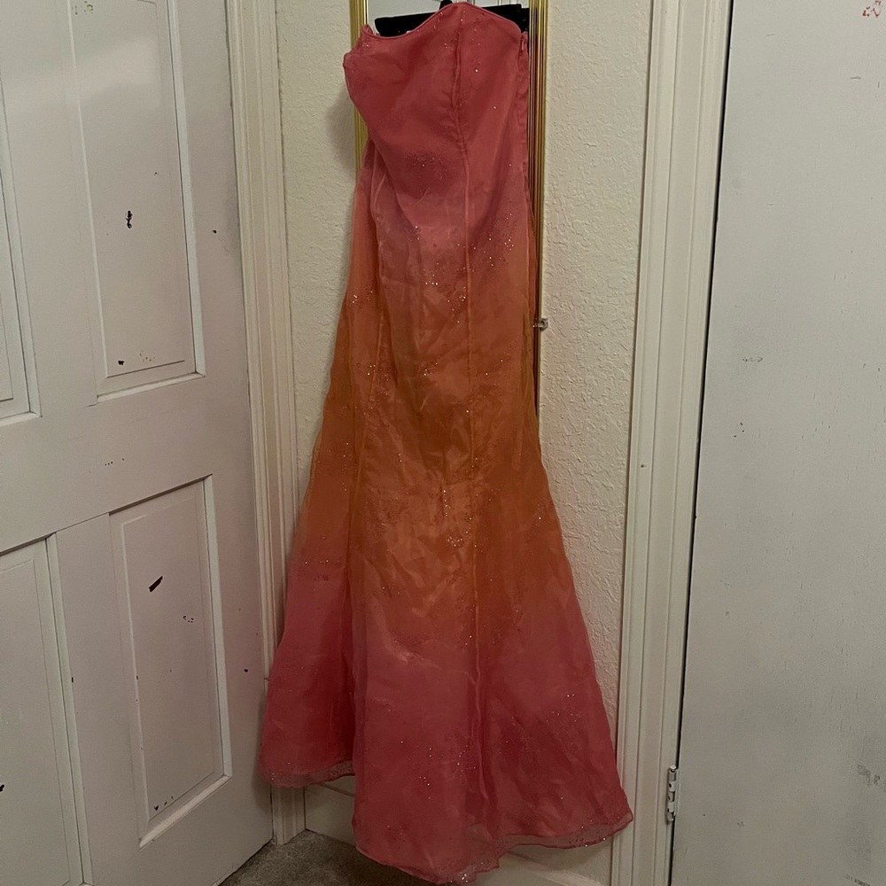 Glittery, long, mermaid, colorful, strapless gown